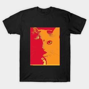 Red and orange retro abstract cat head illustration T-Shirt